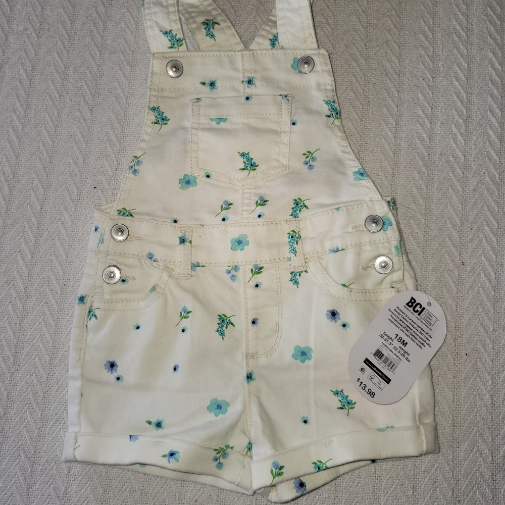 Wonder Nation Kids Floral White Overalls 18 Months